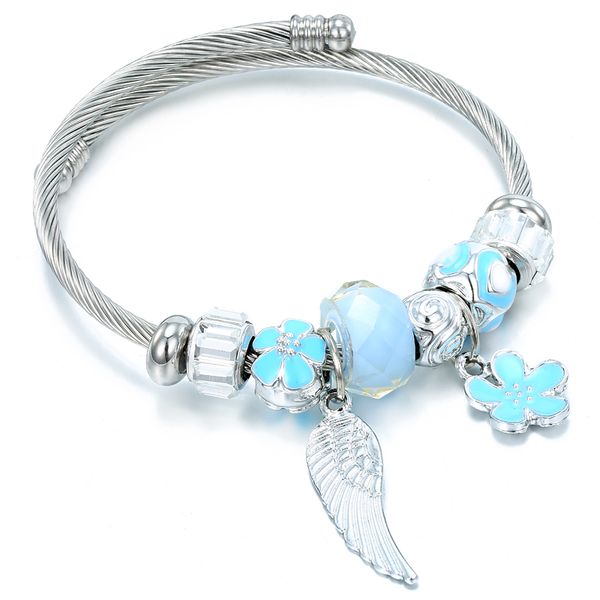 newly korea stainless steel adjustable light blue charms bracelet bangle for women crystal beaded charm jewelry wing pendant, Black
newly korea stainless steel adjustable light blue charms bracelet bangle for women crystal beaded charm jewelry wing pendant, Black