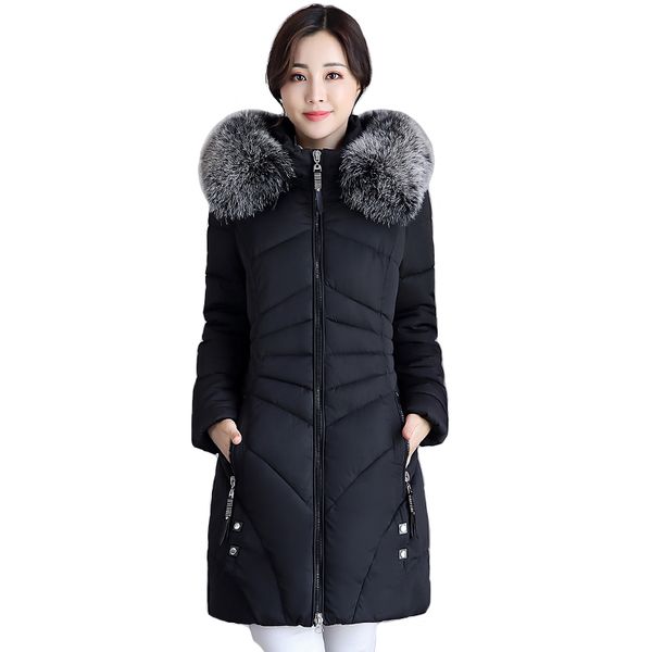 big fur collar women winter jacket plus size 3xl 4xl hooded female coat long warm thicken parkas padded outwear camperas, Black 
big fur collar women winter jacket plus size 3xl 4xl hooded female coat long warm thicken parkas padded outwear camperas, Black