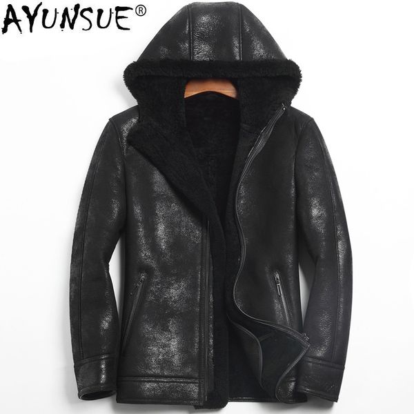 ayunsue genuine leather jacket men hooded winter jacket real wool fur coat men sheepskin coat shearling leather 755kj1135, Black
ayunsue genuine leather jacket men hooded winter jacket real wool fur coat men sheepskin coat shearling leather 755kj1135, Black