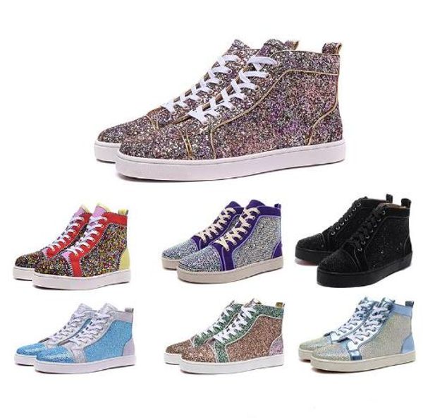 2019 New Luxury Designer Red Bottom Shoes For Men Women High Top Sequined Glitter Fashion Sneakers Mens Womens Party flats Casual Shoes
2019 New Luxury Designer Red Bottom Shoes For Men Women High Top Sequined Glitter Fashion Sneakers Mens Womens Party flats Casual Shoes