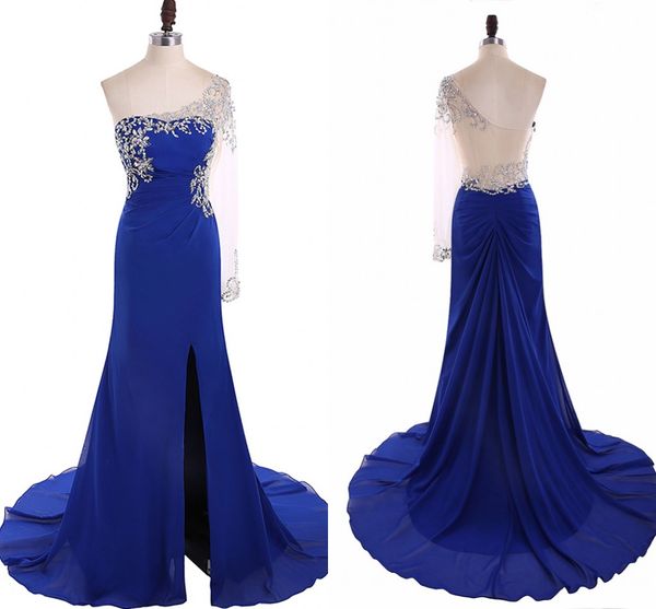 illusion long sleeve one shoulder evening formal dresses 2020 crystal beaded side slit open back chiffon prom gowns special occasion dress, Black
illusion long sleeve one shoulder evening formal dresses 2020 crystal beaded side slit open back chiffon prom gowns special occasion dress, Black