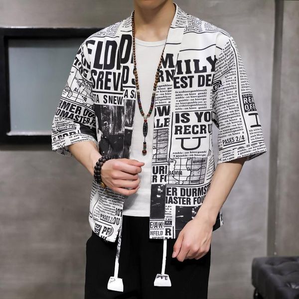 summer thin jacket men newspaper print mantle coat belt half sleeve loose robe male fancy streetwear hip hop casual jacket man, Black;brown
summer thin jacket men newspaper print mantle coat belt half sleeve loose robe male fancy streetwear hip hop casual jacket man, Black;brown