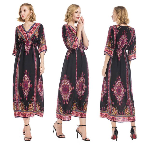 dress female 2018 fashion women national style v-neck positioning print trumpet sleeves long dress vestidos robe, Black;gray
dress female 2018 fashion women national style v-neck positioning print trumpet sleeves long dress vestidos robe, Black;gray