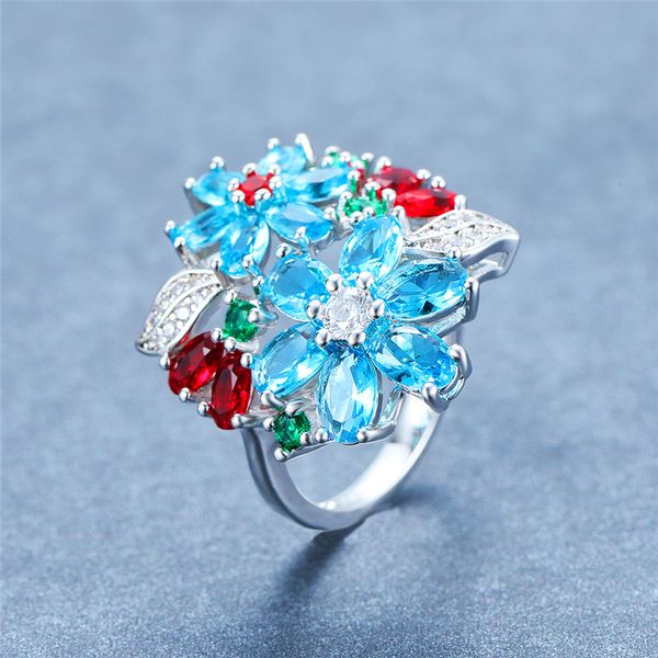 roho female blue flower ring with zircon creative silver color wedding rings for women classic red stone bridal engagement ring, Slivery;golden
roho female blue flower ring with zircon creative silver color wedding rings for women classic red stone bridal engagement ring, Slivery;golden