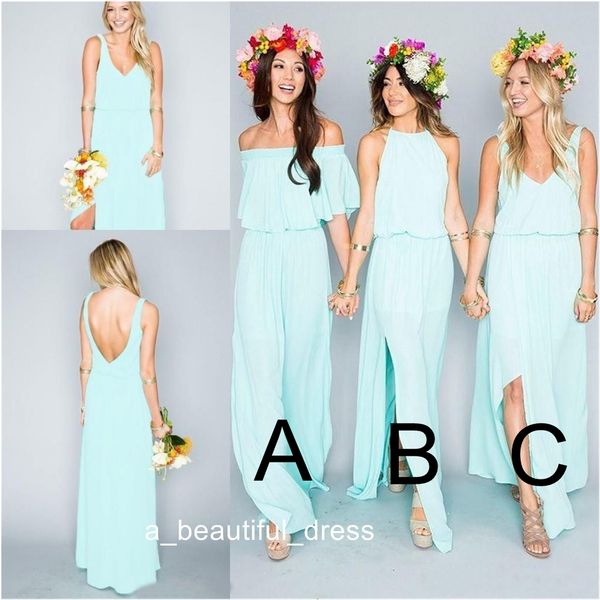 summer beach bohemian mint green bridesmaid dresses mixed style flow chiffon side split boho evening dress bridesmaid gowns ed1219, Black;red
summer beach bohemian mint green bridesmaid dresses mixed style flow chiffon side split boho evening dress bridesmaid gowns ed1219, Black;red