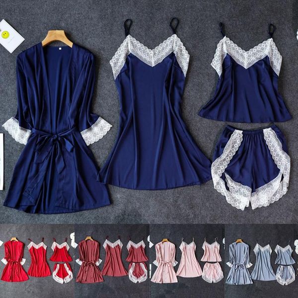 women nightgowns set 3 pcs cami&pants&robe sleepwear suit lace trim female nightwear casual kimono bath gown pyjama femme, Black;red
women nightgowns set 3 pcs cami&pants&robe sleepwear suit lace trim female nightwear casual kimono bath gown pyjama femme, Black;red