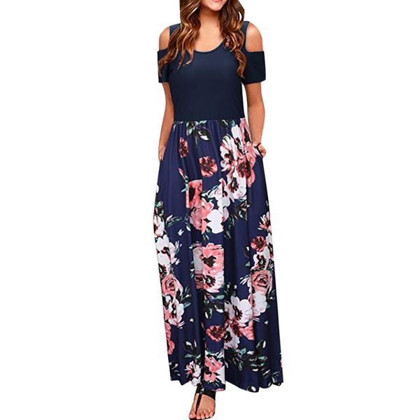 female summer dress women' long dress cold shoulder pocket floral print elegant maxi short sleeve casual vestidos, Black;gray
female summer dress women' long dress cold shoulder pocket floral print elegant maxi short sleeve casual vestidos, Black;gray