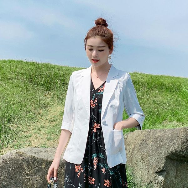 women's suits & blazers white linen suit jacket female 2021 summer casual seven-point sleeve cotton and shirt thin temperament coat k48, White;black
women's suits & blazers white linen suit jacket female 2021 summer casual seven-point sleeve cotton and shirt thin temperament coat k48, White;black