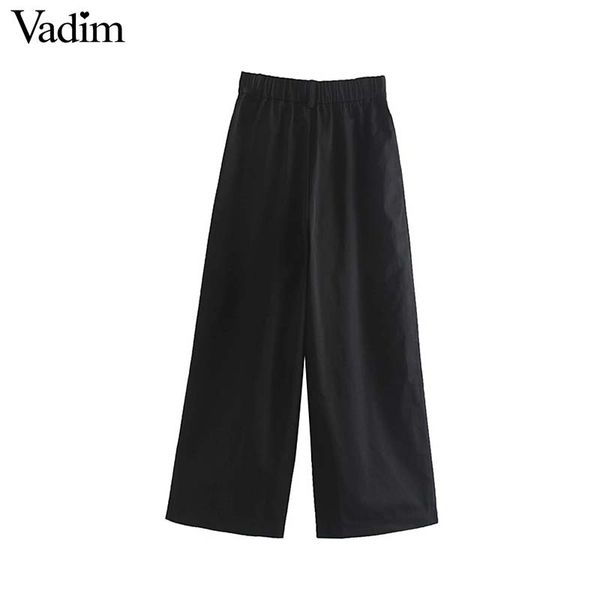 vadim women chic wide leg pants pockets zipper design elastic waist full length trousers female black pantalones kb136, Black;white
vadim women chic wide leg pants pockets zipper design elastic waist full length trousers female black pantalones kb136, Black;white