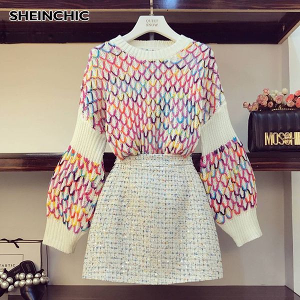 korean 2019 new winter women 2 piece set colorful plaid knit sweet sweater pullovers + mini skirt 2pcs fashion suit for female, White
korean 2019 new winter women 2 piece set colorful plaid knit sweet sweater pullovers + mini skirt 2pcs fashion suit for female, White