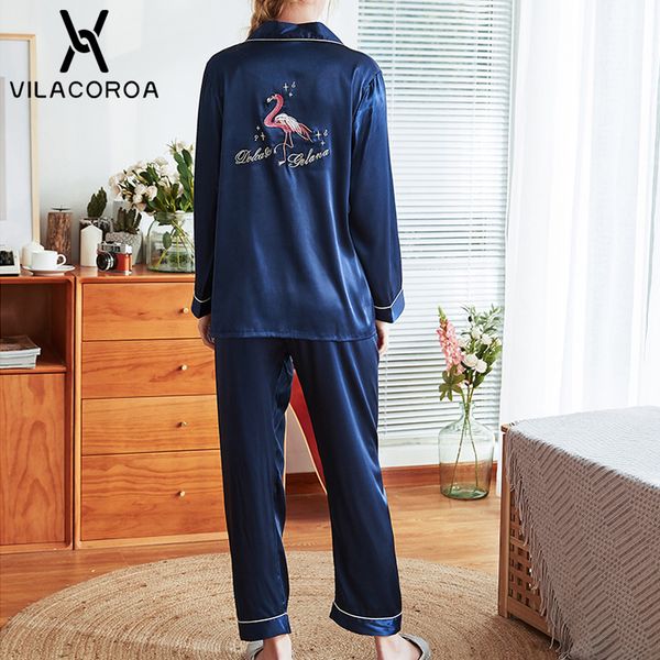 flamingo back simulation silk lapel pocket button pajamas for women long sleeve + pant 2 piece set pajama set pyjama femme, Blue;gray
flamingo back simulation silk lapel pocket button pajamas for women long sleeve + pant 2 piece set pajama set pyjama femme, Blue;gray