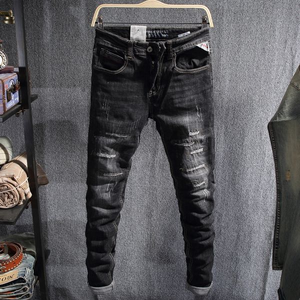 men's jeans ly designer fashion men black color vintage slim fit ripped punk denim pants streetwear hip hop homme, Blue
men's jeans ly designer fashion men black color vintage slim fit ripped punk denim pants streetwear hip hop homme, Blue