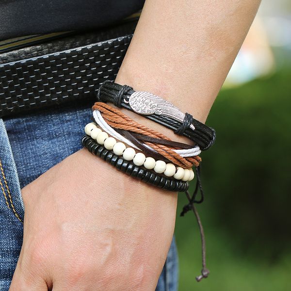 new european and american accessories punk multi-layer vintage cowhide bracelet set alloy wing bracelet, Black
new european and american accessories punk multi-layer vintage cowhide bracelet set alloy wing bracelet, Black