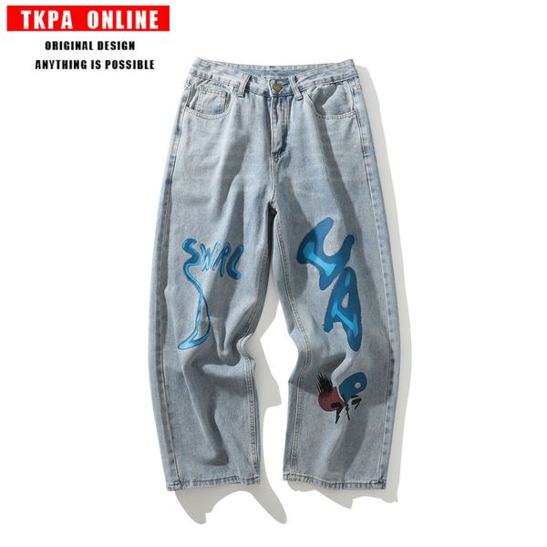 tkpa graffiti letter printed jeans men's high street hip hop loose old daddy pants wide leg casual pants, Blue
tkpa graffiti letter printed jeans men's high street hip hop loose old daddy pants wide leg casual pants, Blue