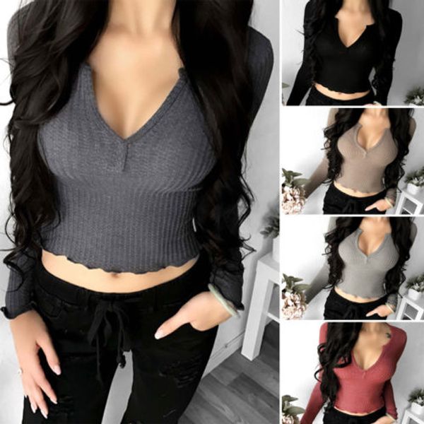 new womens solid deep v neck casaul crop basic slim long sleeve t shirt ladies short plain top, White
new womens solid deep v neck casaul crop basic slim long sleeve t shirt ladies short plain top, White