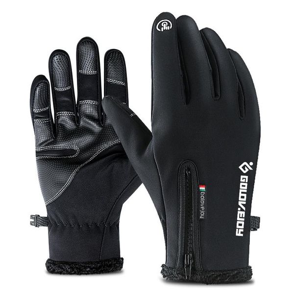 

1x golovejoy winter gloves full finger long fleece thermal warm touch screen cycling rockbros work premium gym women bike gloves motorcycle, Black