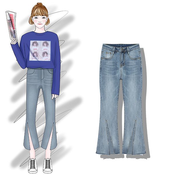 2019 new fashion women's jeans spring temperament split thin slim speaker ankle length jeans women, Blue
2019 new fashion women's jeans spring temperament split thin slim speaker ankle length jeans women, Blue