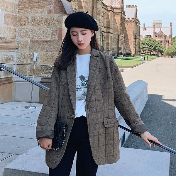 women blazers and jackets korean loose vintage plaid coat female fashion office lady bussiness casual blazer outerwear, White;black
women blazers and jackets korean loose vintage plaid coat female fashion office lady bussiness casual blazer outerwear, White;black