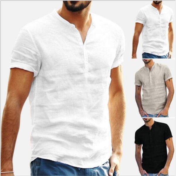 2019 new european and american men's collar collar cotton linen short-sleeved shirt shirt, White;black
2019 new european and american men's collar collar cotton linen short-sleeved shirt shirt, White;black