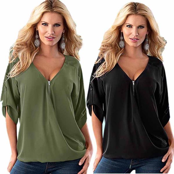 summer fashion blouse women's loose solid v-neck 3/4 sleeve shirt casual shirt for female blusa clothes yf93, White
summer fashion blouse women's loose solid v-neck 3/4 sleeve shirt casual shirt for female blusa clothes yf93, White