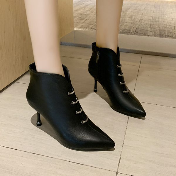 ankle boots women cm thin high heel pointed toe party boots ladies winter keep warm women shoes 2020 fashion, Black