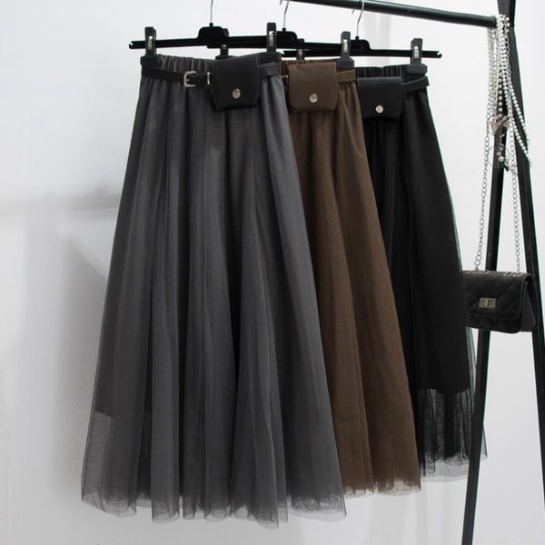 skirts stylish korean a-line long mesh with belt faux leather fanny bag gray pleated maxi tulle, Black
skirts stylish korean a-line long mesh with belt faux leather fanny bag gray pleated maxi tulle, Black