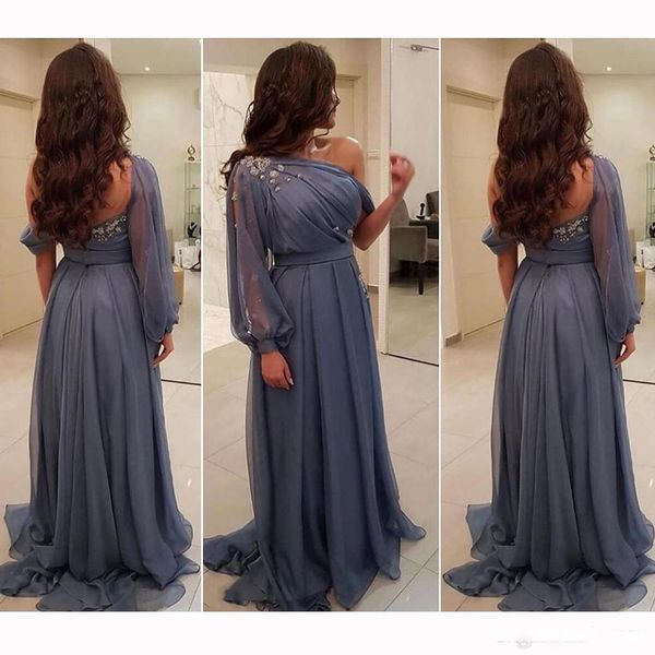 arabic evening dresses one shoulder chiffon prom gown backless sweep train ruched long sleeve with applique beads party gowns, Black;red
arabic evening dresses one shoulder chiffon prom gown backless sweep train ruched long sleeve with applique beads party gowns, Black;red