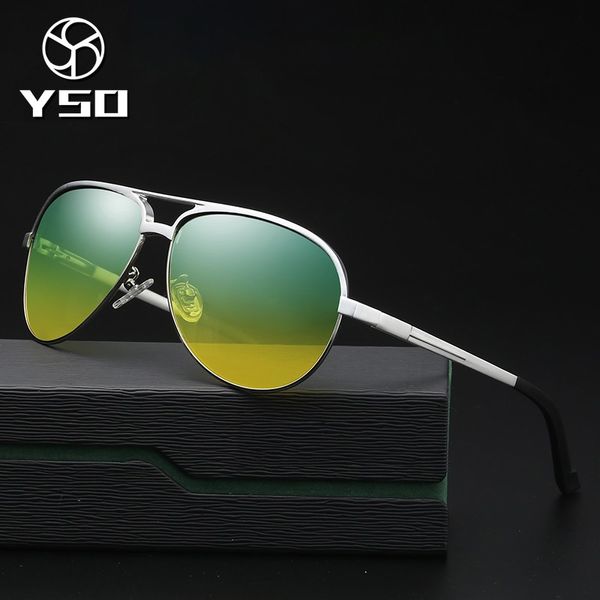 

yso sunglasses men polarized uv400 aluminium magnesium frame hd lens night vision driving glasses pilot accessories for men 8548, White;black