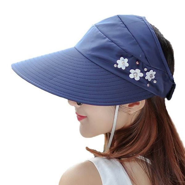 womens summer sunshade ponytail open wide brim visor hat foldable adjustable faux pearl floral beaded decor tiered beach cap, Blue;gray
womens summer sunshade ponytail open wide brim visor hat foldable adjustable faux pearl floral beaded decor tiered beach cap, Blue;gray