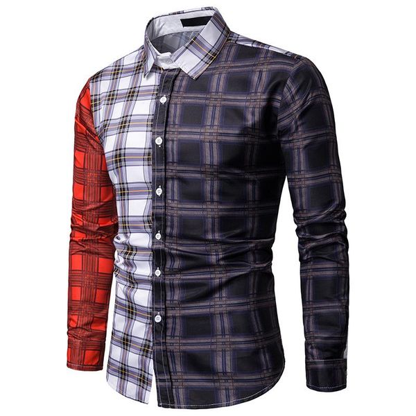 men's casual shirts long sleeve mens plaid stitching blouse men hawaiian shirt clothes fashion, White;black
men's casual shirts long sleeve mens plaid stitching blouse men hawaiian shirt clothes fashion, White;black