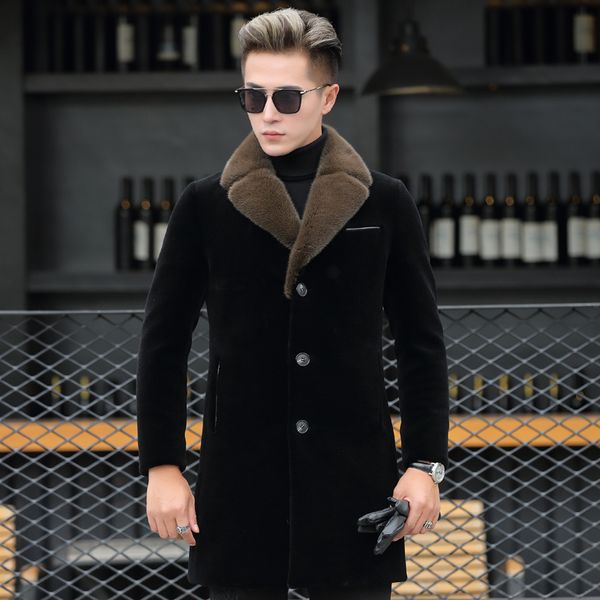 men's leather & faux 2021 alpaca down imported mink collar seamless wool medium-length coat p1450, Black
men's leather & faux 2021 alpaca down imported mink collar seamless wool medium-length coat p1450, Black