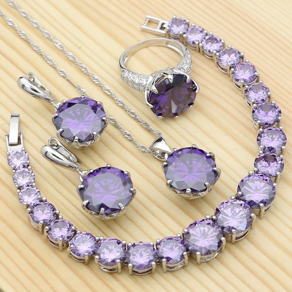 925 silver bridal jewelry sets for women purple cubic zirconia white crystal ring bracelet necklace pendant earrings set, Slivery;golden
925 silver bridal jewelry sets for women purple cubic zirconia white crystal ring bracelet necklace pendant earrings set, Slivery;golden