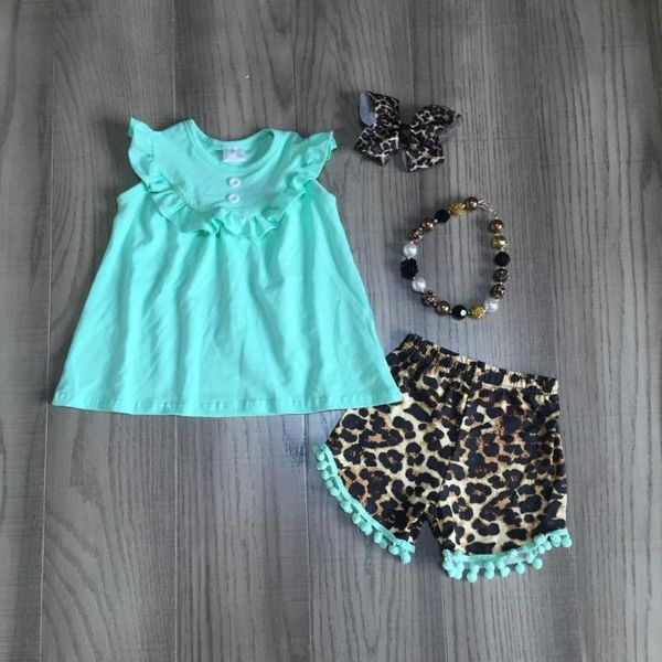 

new arrivals summer baby girls pom-pom children clothes boutique milk silk leopard shorts mint ruffles match accessories, White