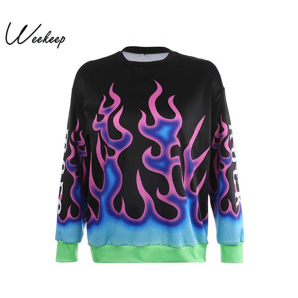 weekeep flame print loose streetwear o-neck hoodies women 2019 autumn winter fashion pullover sweatshirt top, Black
weekeep flame print loose streetwear o-neck hoodies women 2019 autumn winter fashion pullover sweatshirt top, Black