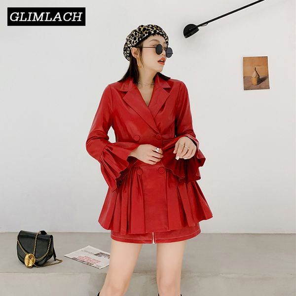 elegant double breasted pleated ruffles jacket women genuine sheepskin real leather long blazer coat flare sleeve clothes ladies, Black
elegant double breasted pleated ruffles jacket women genuine sheepskin real leather long blazer coat flare sleeve clothes ladies, Black