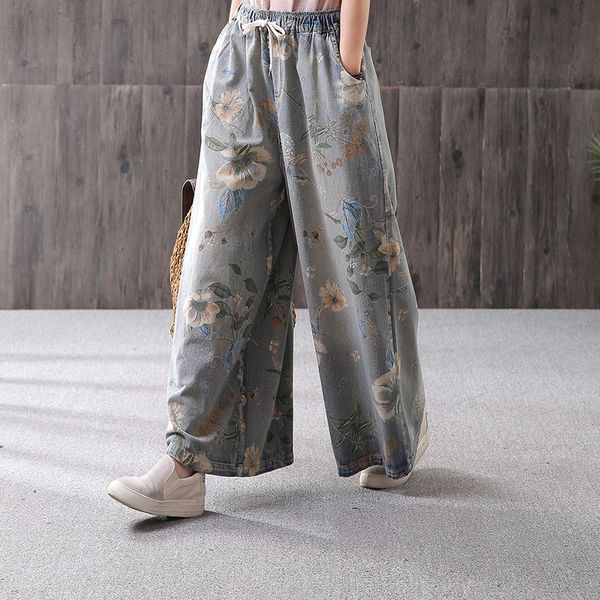 2019 fashion wide leg ankle length pants for women trousers denim jeans elastic waist casual cotton pants print, Blue
2019 fashion wide leg ankle length pants for women trousers denim jeans elastic waist casual cotton pants print, Blue