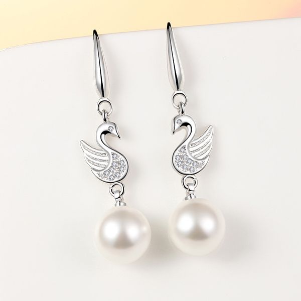 Swan Earrings with diamonds and Pearl Earrings