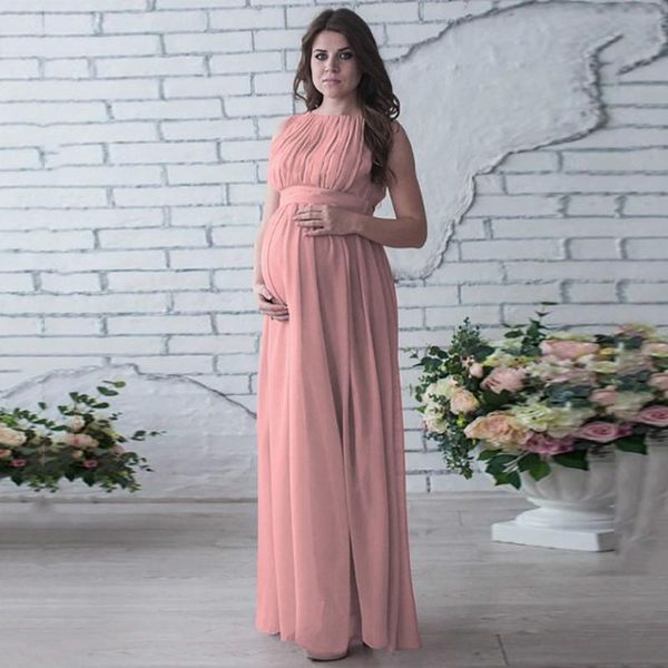 europe and america womens dress solid color sleeveless crew neck waistband waist hugging p long pregnant women chiffon dress, White
europe and america womens dress solid color sleeveless crew neck waistband waist hugging p long pregnant women chiffon dress, White