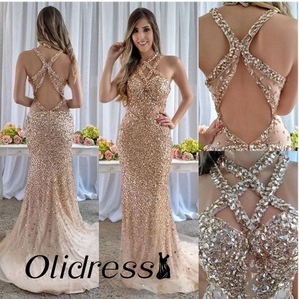 new arrival long prom dresses 2019 halter sleeveless rhinestone crystal beaded tulle mermaid evening-dress formal gowns, White;black
new arrival long prom dresses 2019 halter sleeveless rhinestone crystal beaded tulle mermaid evening-dress formal gowns, White;black