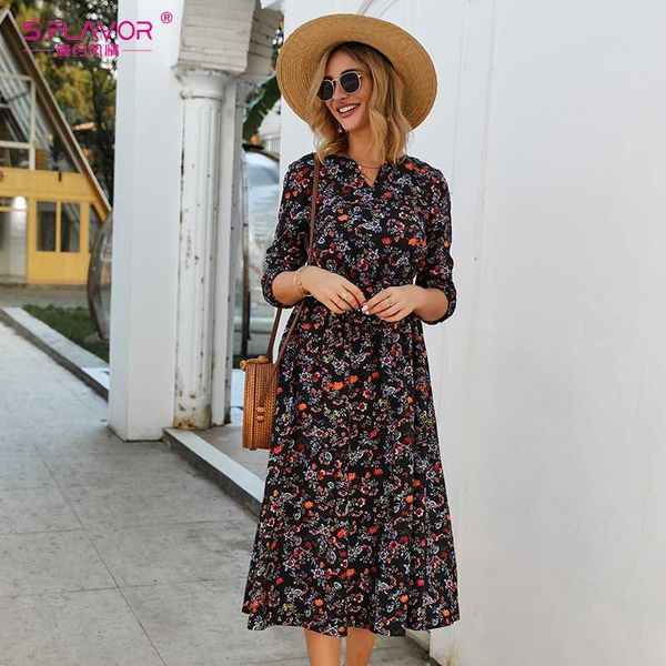 s.flavor women black small floral printed dress autumn winter women casual dress 3/4 sleeve a-line vestidos de festa, Black;gray
s.flavor women black small floral printed dress autumn winter women casual dress 3/4 sleeve a-line vestidos de festa, Black;gray