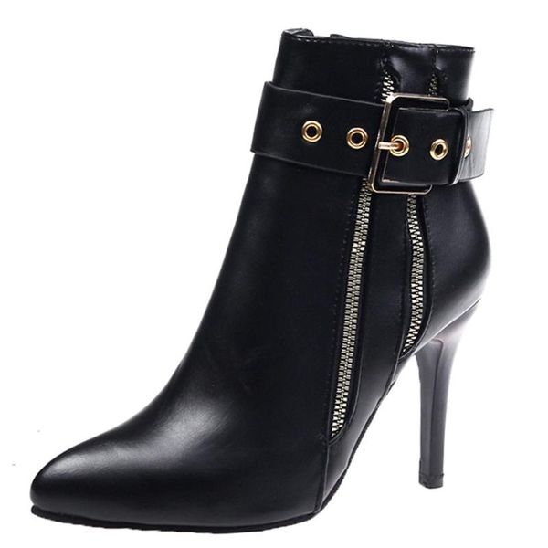 women's stiletto high heel pointed ankle bare boots buckle casual short booties slim high heel buckle pointed ladies boots f108, Black
women's stiletto high heel pointed ankle bare boots buckle casual short booties slim high heel buckle pointed ladies boots f108, Black