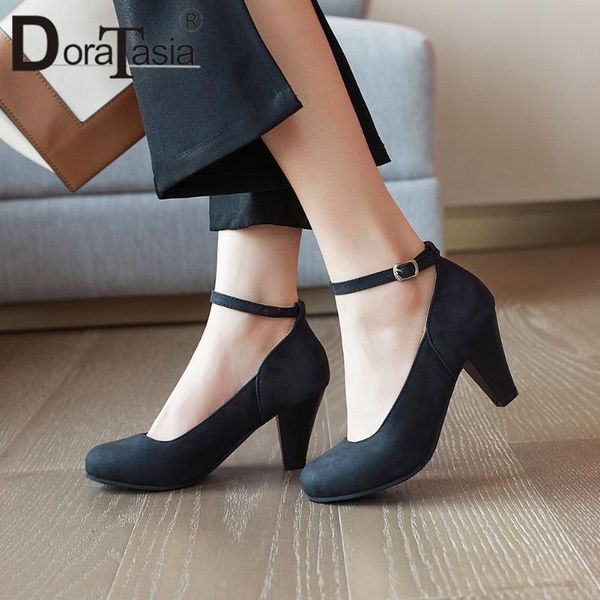 doratasia spring daily sweet shallow ankle strap pumps elegant round toe pumps women high spike heels date shoes woman, Black
