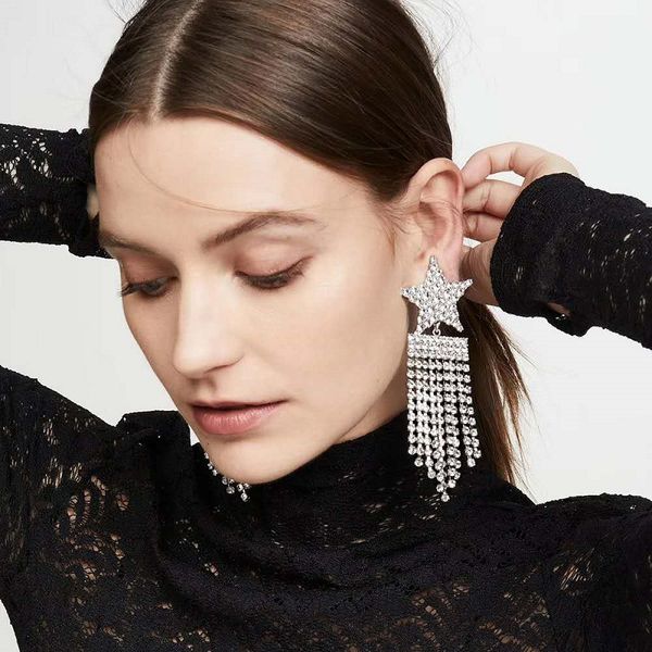 iced out star dangle earrings for women luxury designer bling diamond tassel dangling earrings fashion gold runway drop earring jewerly gift, Silver
iced out star dangle earrings for women luxury designer bling diamond tassel dangling earrings fashion gold runway drop earring jewerly gift, Silver