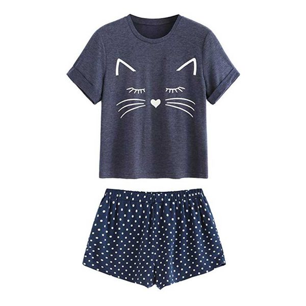 cat shorts short sleeve ruffled t-shirt sleepwear nightwear set women's casual pijama mujer invierno women sleepwear, Blue;gray
cat shorts short sleeve ruffled t-shirt sleepwear nightwear set women's casual pijama mujer invierno women sleepwear, Blue;gray
