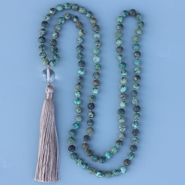 vintage 6mm matte natural african turquois e bead tassels mala necklace women prayers bijoux with big clear crystal bead, Silver
vintage 6mm matte natural african turquois e bead tassels mala necklace women prayers bijoux with big clear crystal bead, Silver