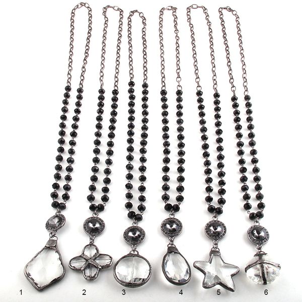 fashion bohemian jewelry black crystal glass rosary chain gun plated chain glass pendant star cross necklaces, Silver
fashion bohemian jewelry black crystal glass rosary chain gun plated chain glass pendant star cross necklaces, Silver