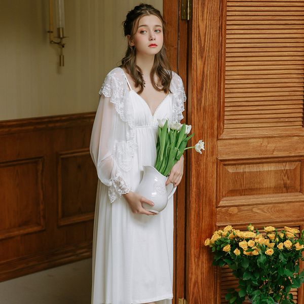 qweek summer thin lace satin robe nightgown set retro princess nightdress sweet mesh cotton robe two piece set women, Black;red
qweek summer thin lace satin robe nightgown set retro princess nightdress sweet mesh cotton robe two piece set women, Black;red