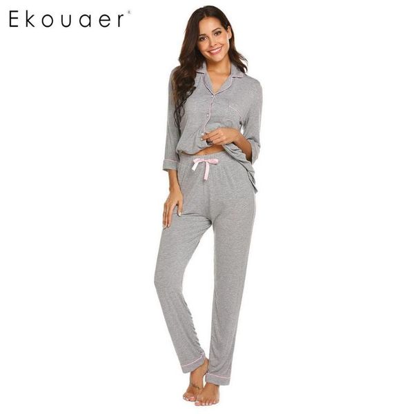 ekouaer pajama sets women casual sleepwear solid three quarter sleeve shirts long pants pajama sets soft home wear suits, Blue;gray
ekouaer pajama sets women casual sleepwear solid three quarter sleeve shirts long pants pajama sets soft home wear suits, Blue;gray
