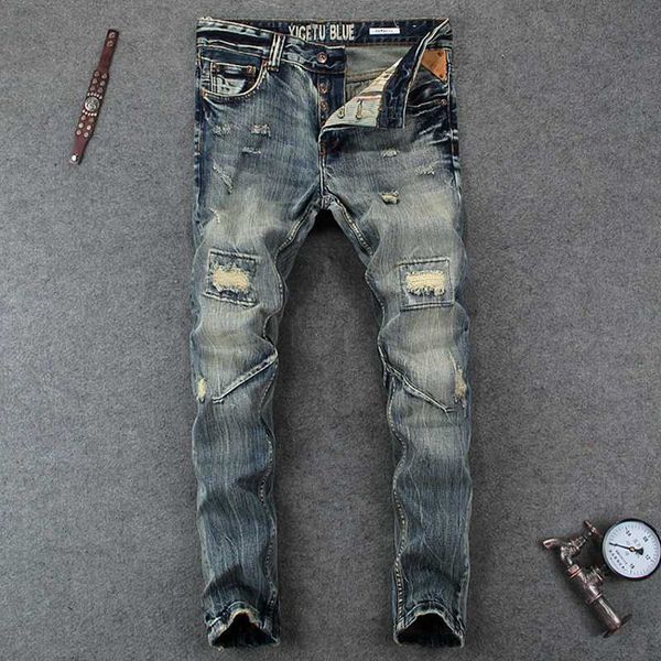 fashion retro stretch denim pants solid slim fit classic jeans men casual hole patch jeans male street hip hop vintage trouser, Blue
fashion retro stretch denim pants solid slim fit classic jeans men casual hole patch jeans male street hip hop vintage trouser, Blue