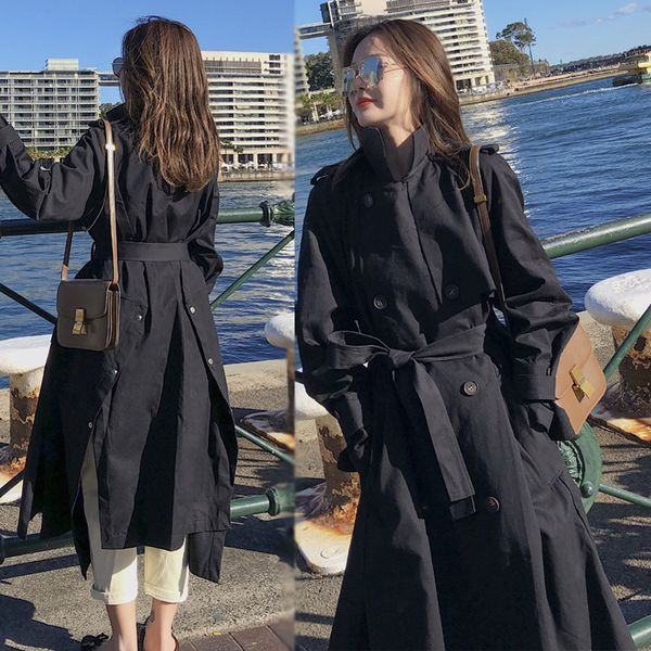 double breasted casual turndown collar women's trench coat office chic design korean women's windbreaker over knee length coats, Tan;black
double breasted casual turndown collar women's trench coat office chic design korean women's windbreaker over knee length coats, Tan;black